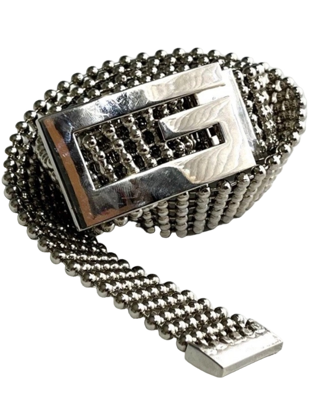 Vintage GUESS Y2K Silver Metal Ball Chain Mesh Belt G Logo Buckle